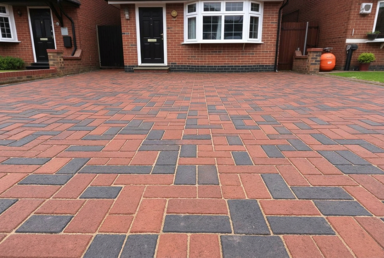 Block paving driveway transformation — before and after pressure washing – after
