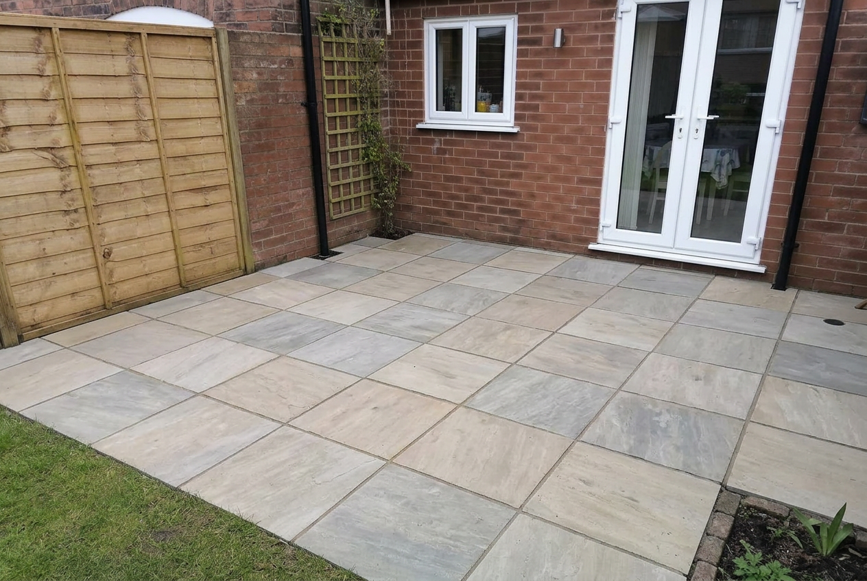 Indian sandstone patio — Chorley – after